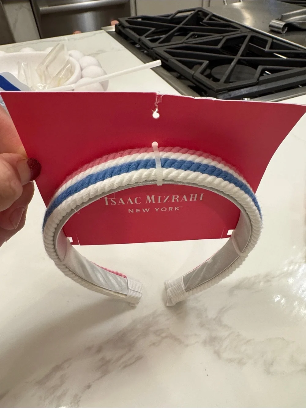 Isaac Mizrahi Twisted Rope girls Headband Pink Blue and White